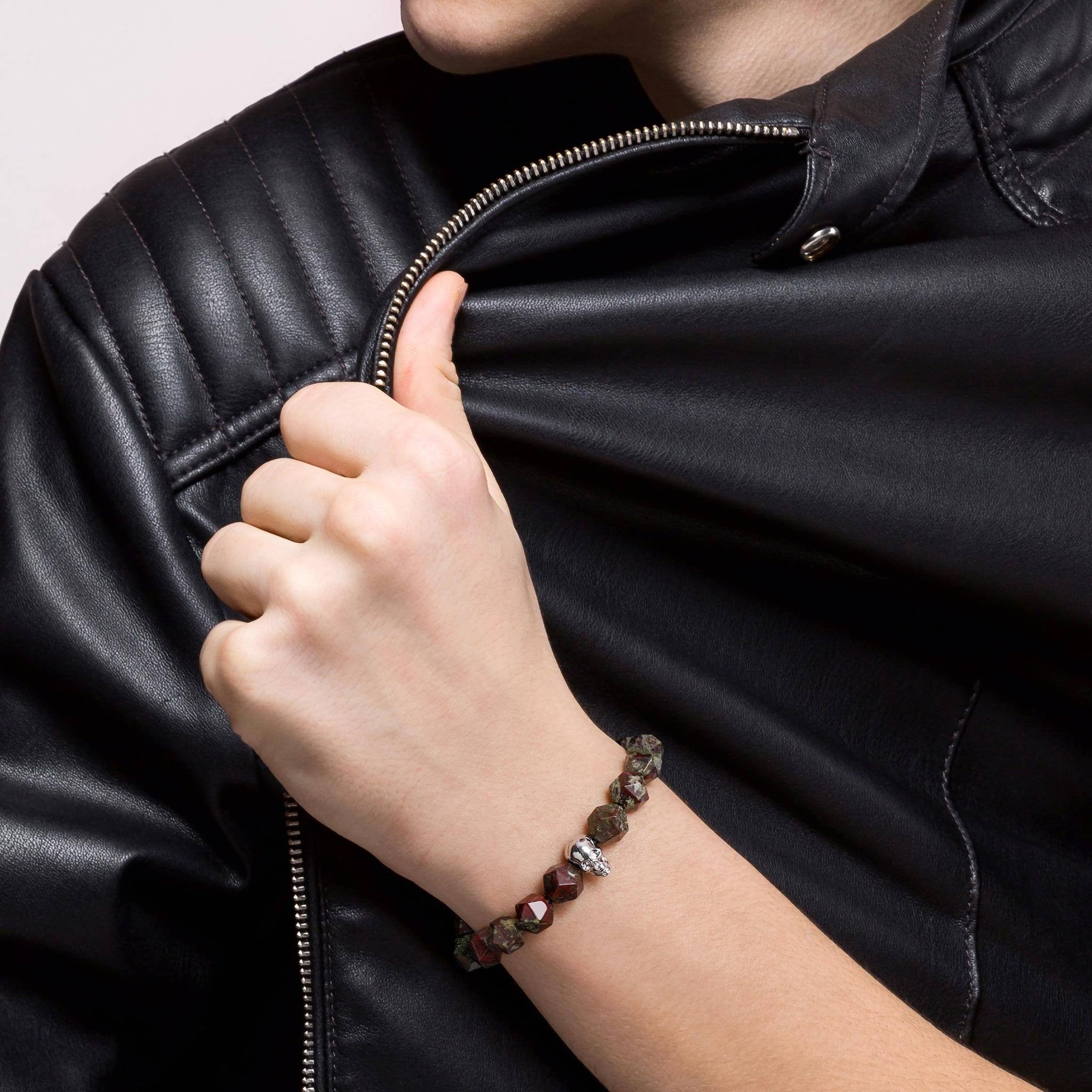 ドラゴンブラッドジャスパー スカル 紐編み ブレスレット - 天然石&隕石ジュエリーショップ - AWNL Japan