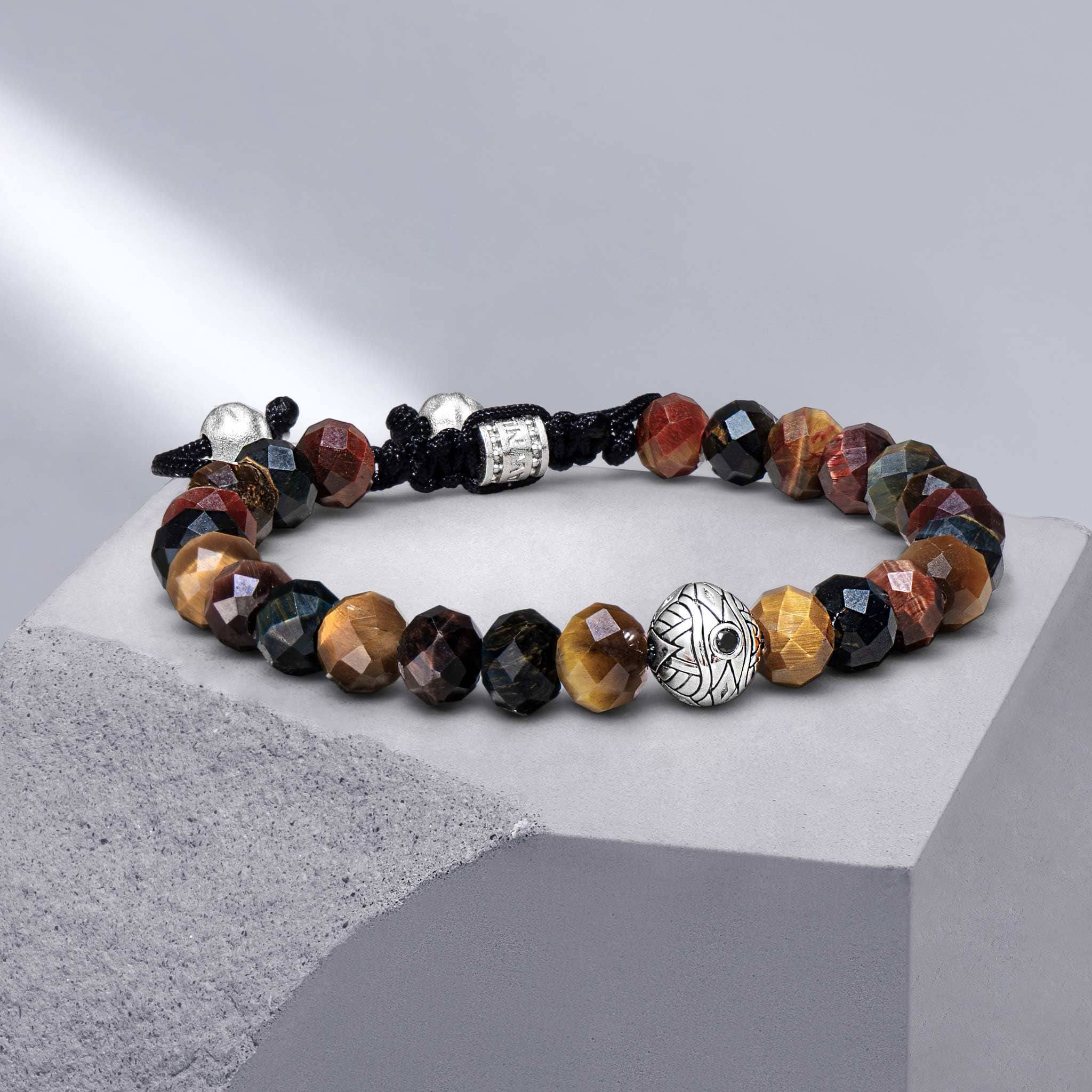 マルチカラータイガーアイ 紐編み ブレスレット - 天然石&隕石ジュエリーショップ - AWNL Japan