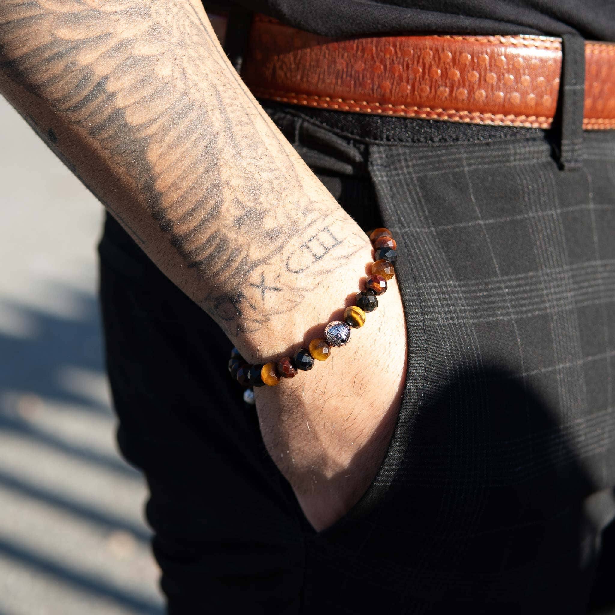 マルチカラータイガーアイ 紐編み ブレスレット - 天然石&隕石ジュエリーショップ - AWNL Japan