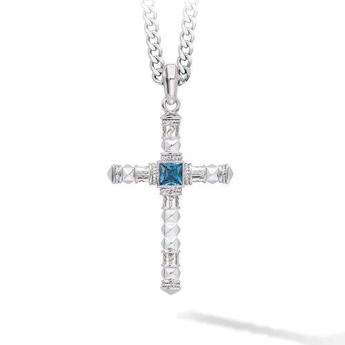 Rune Cross Necklace Blue Topaz ネックレス AWNL Stainless Chain Set 55cm 