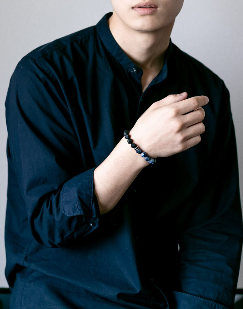 AWNL】メンズ デュモルチェライト/オニキス ブレスレット| 10mm