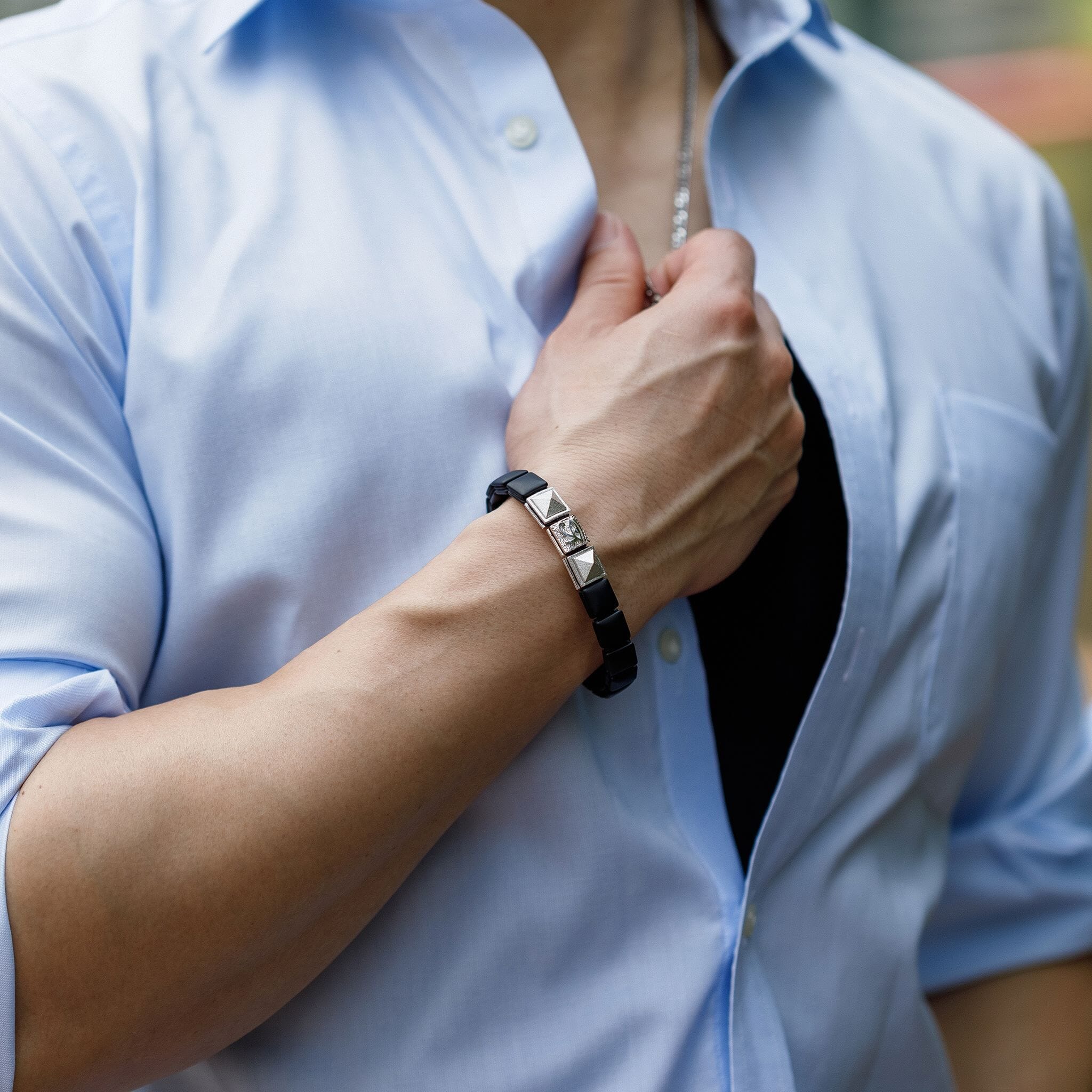 AWNL】メンズ オニキス マグネットクラスプ ブレスレット｜ホルスの目