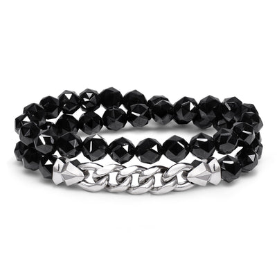 Double Wrap Curb Chain Bracelet Black Spinel