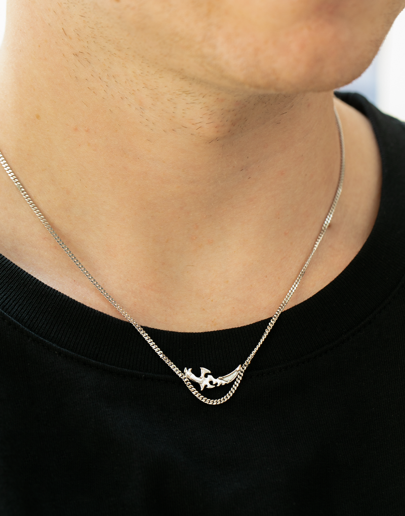 AWNL メンズ ムオニオナルスタ隕石 剣形シルバーチェーン ネックレス