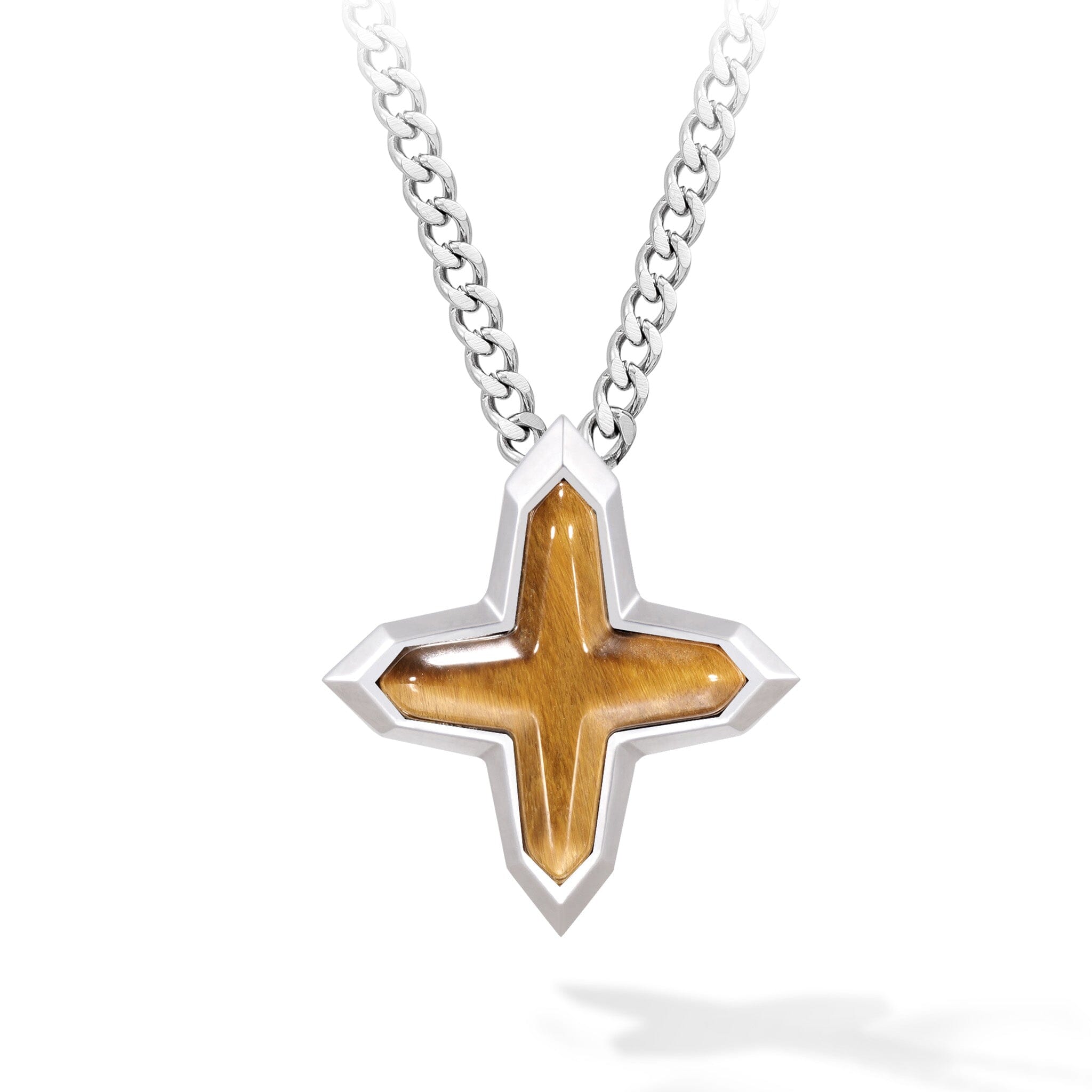 AWNL】メンズ ゴールデンタイガーアイ ネックレス｜クロス ペンダント