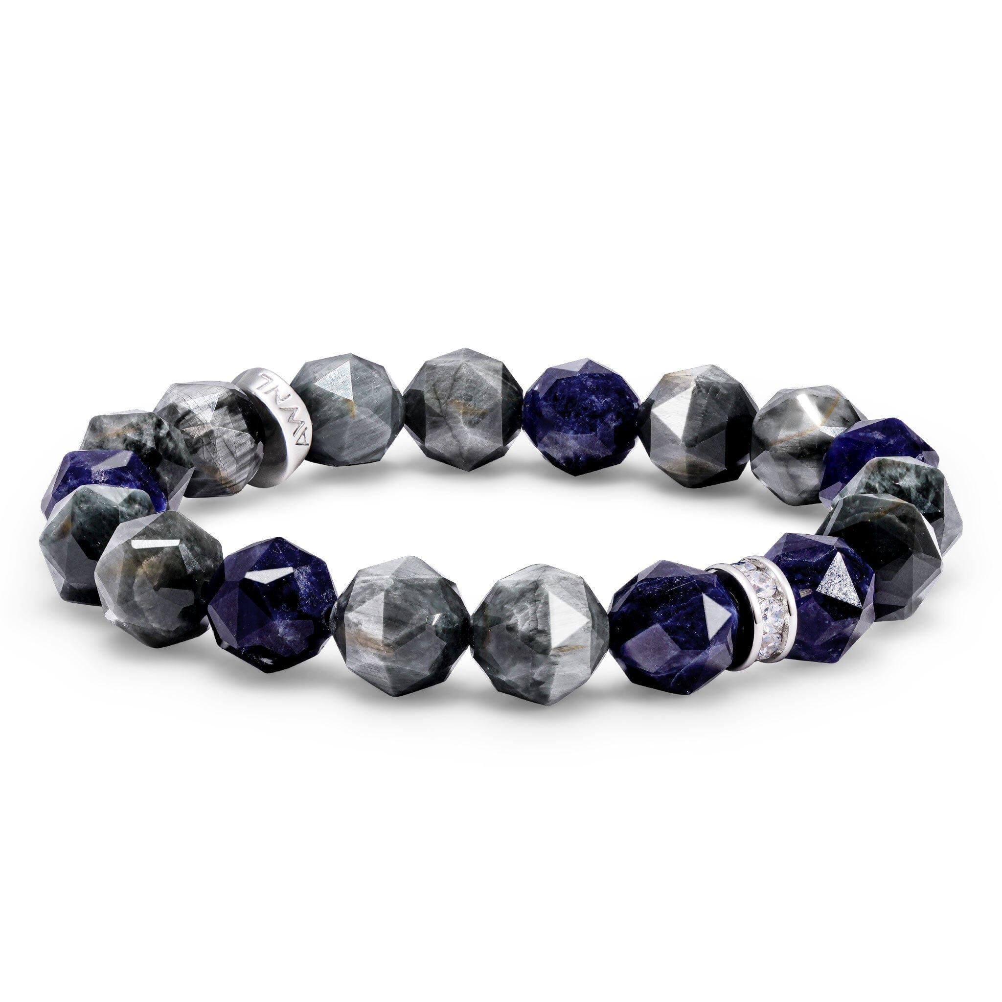 AWNL メンズ グレーホークスアイ&ソーダライト ブレスレット｜シルバー