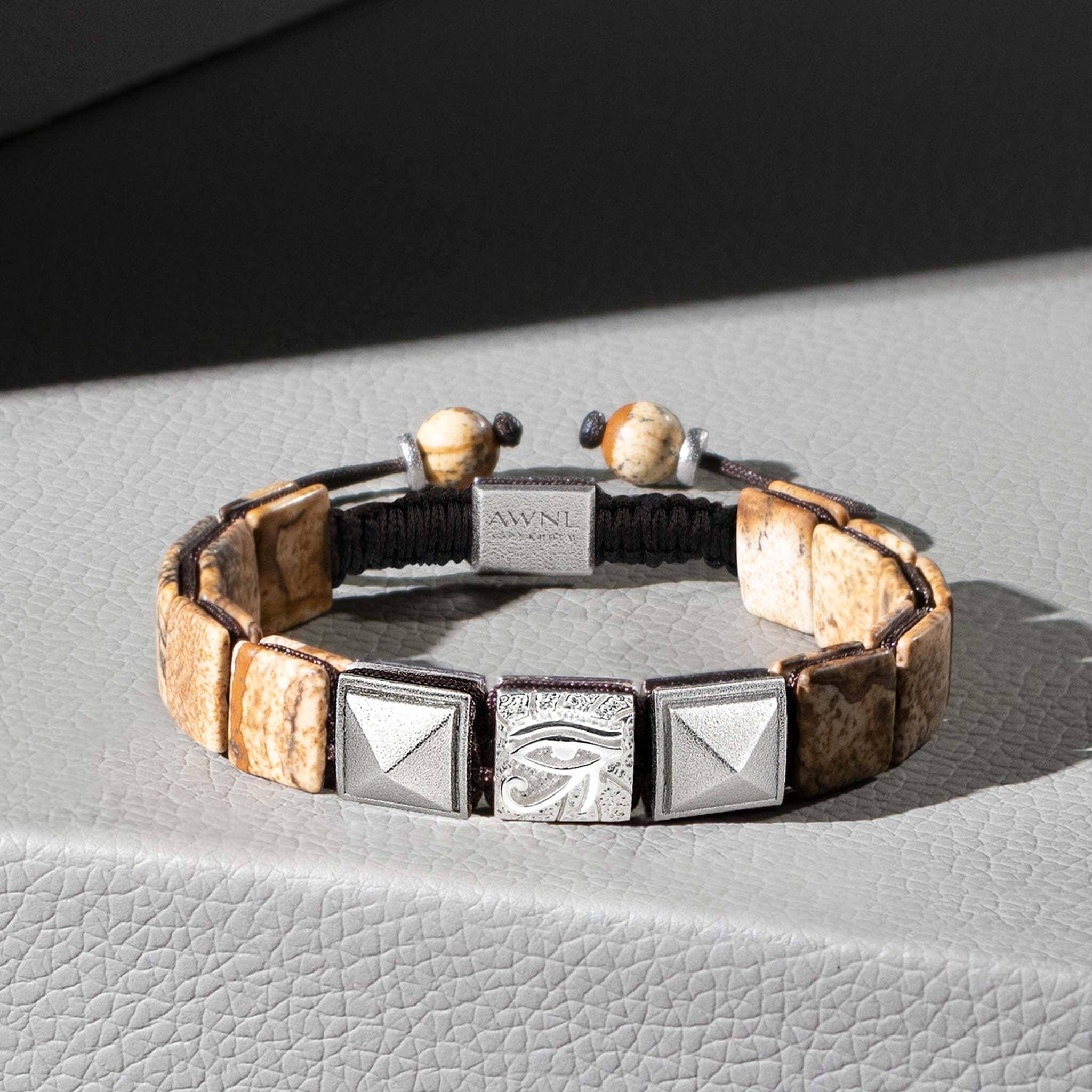 AWNL】メンズ ピクチャージャスパー 編みブレスレット｜ホルスの目