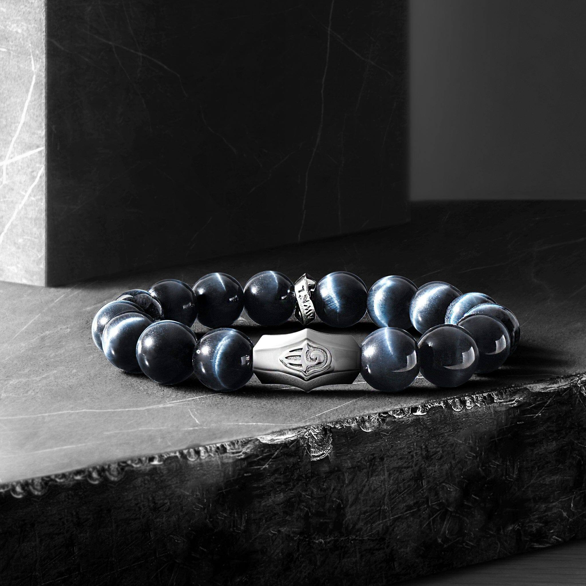 AWNL】メンズ ピカソジャスパー 編みブレスレット｜騎士鉄十字 | 9.5