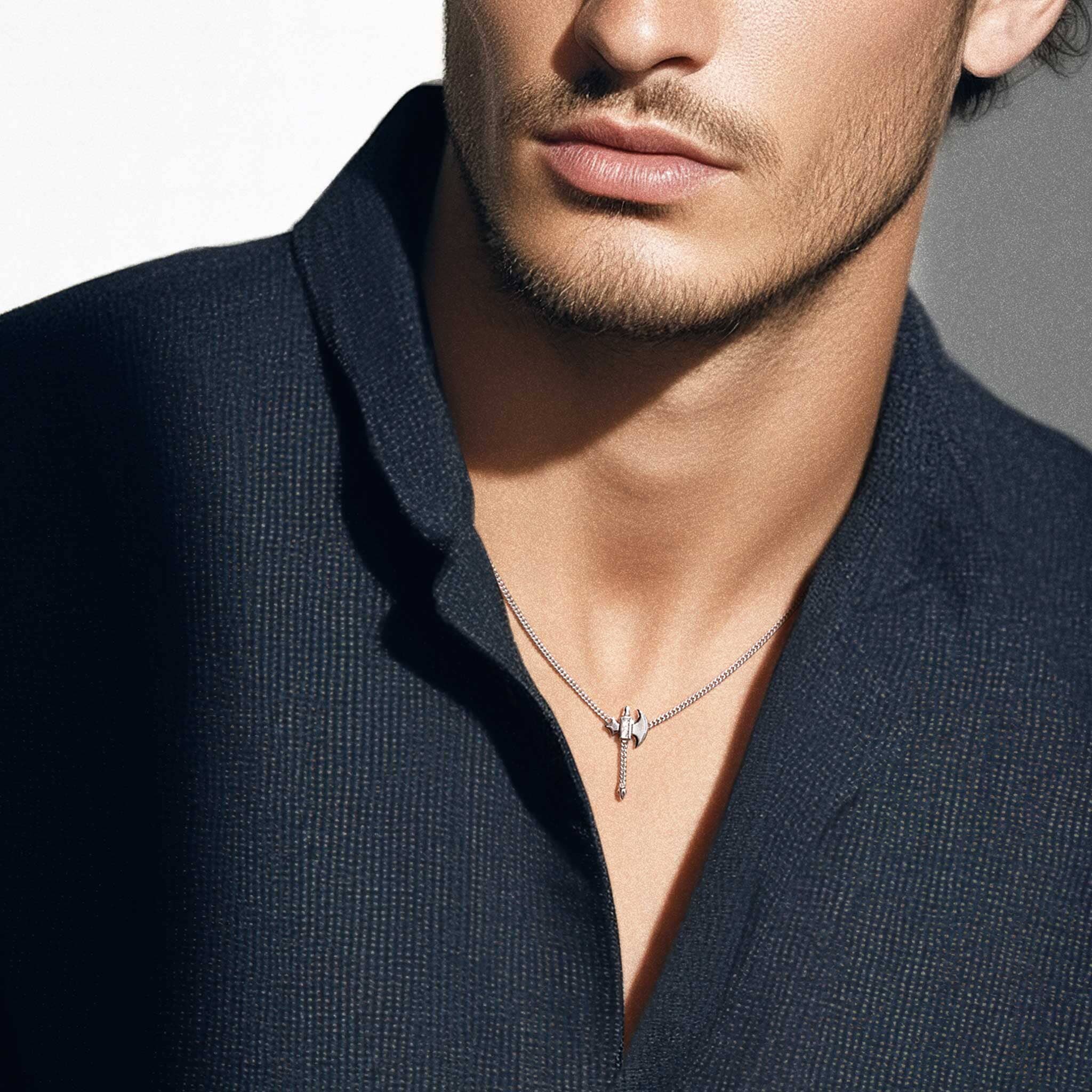 AWNL メンズ ムオニオナルスタ隕石 斧形シルバー喜平チェーン