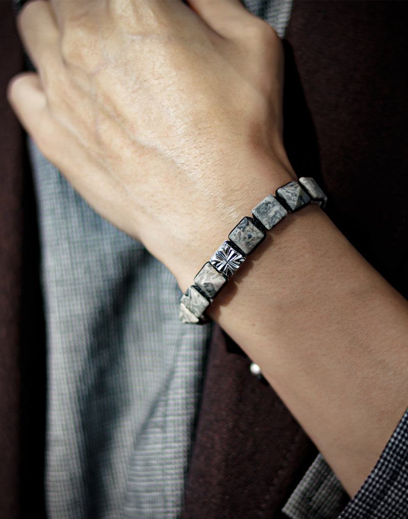AWNL ピカソ　ジャスパー　ブレスレット AWNL】メンズ ピカソジャスパー 編みブレスレット｜騎士鉄十字 | 9.5