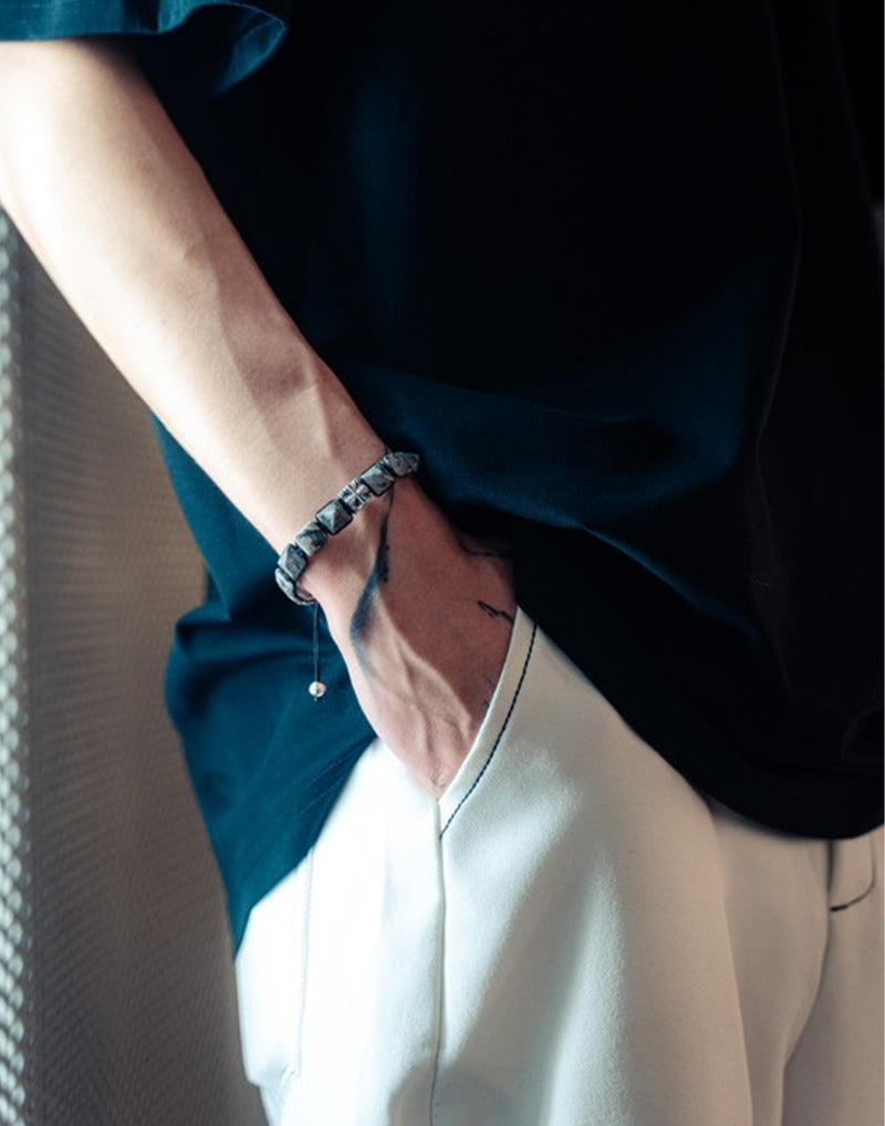 AWNL ピカソ　ジャスパー　ブレスレット AWNL】メンズ ピカソジャスパー 編みブレスレット｜騎士鉄十字 | 9.5