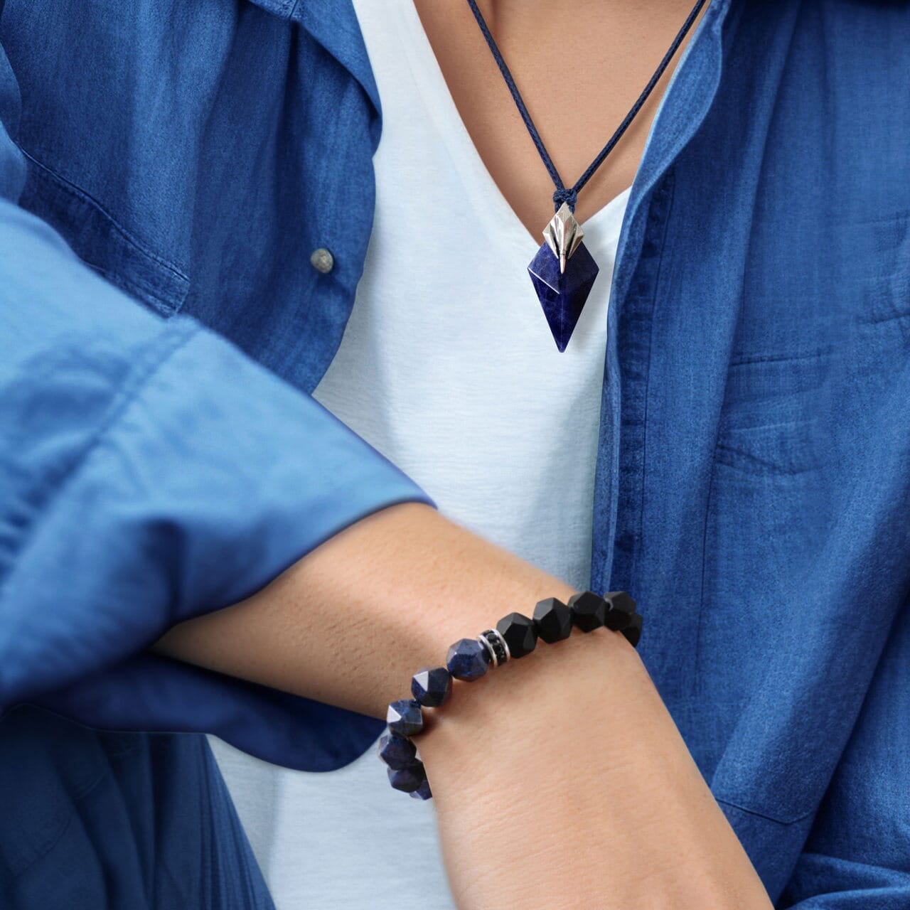 AWNL】メンズ デュモルチェライト/オニキス ブレスレット| 10mm