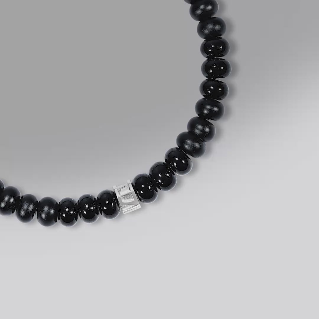 AWNL】メンズ オニキス ブレスレット｜ルーン文字｜4*6mmロンデル