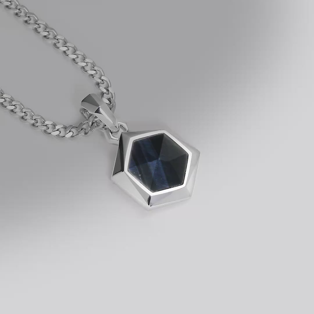 AWNL】メンズ ホークスアイ ネックレス｜六角 ペンダント トップ｜55