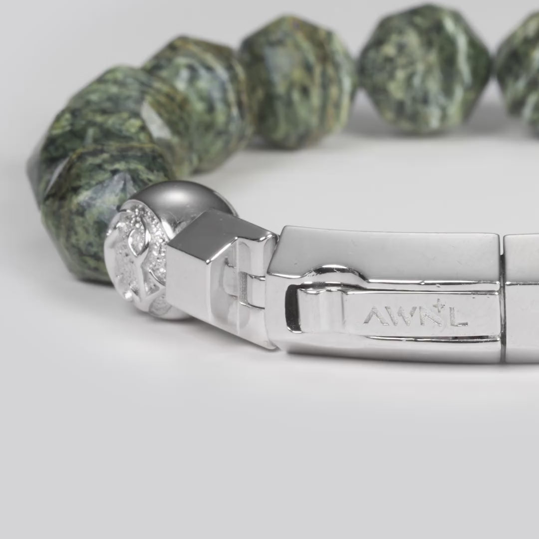 AWNL】メンズ グリーンゼブラジャスパー ハーフチェーン シルバー