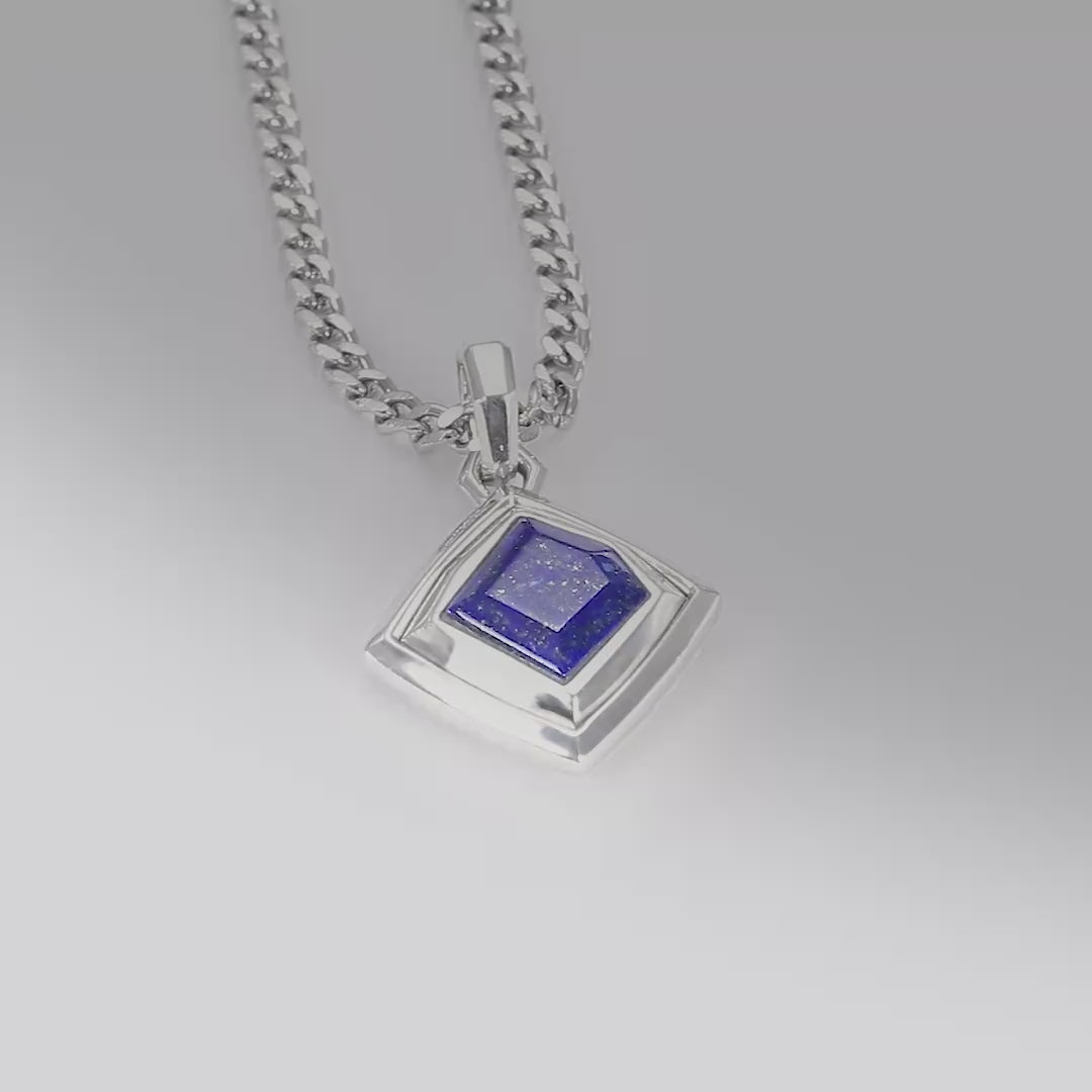 AWNL】 メンズ ラピスラズリ ネックレス｜瑠璃菱形 ペンダント トップ