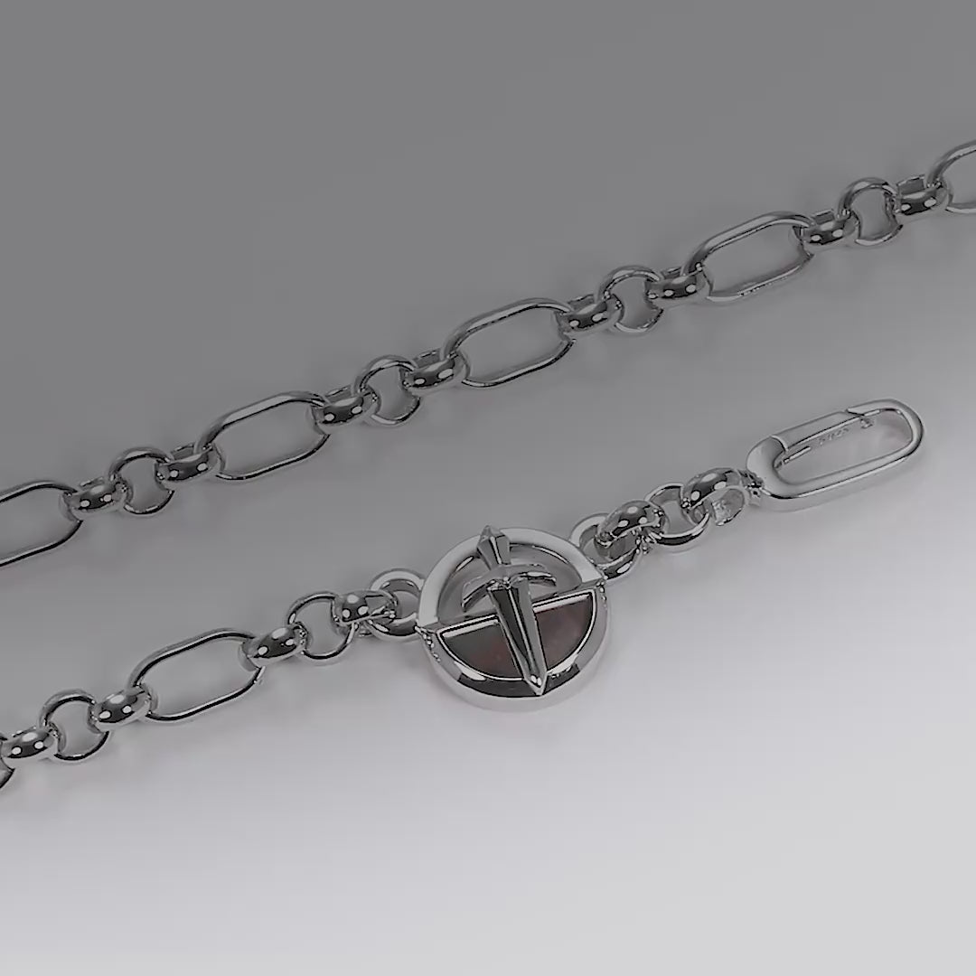 AWNL メンズ 黒蝶貝 クラスプ シルバーフィガロチェーン ネックレス