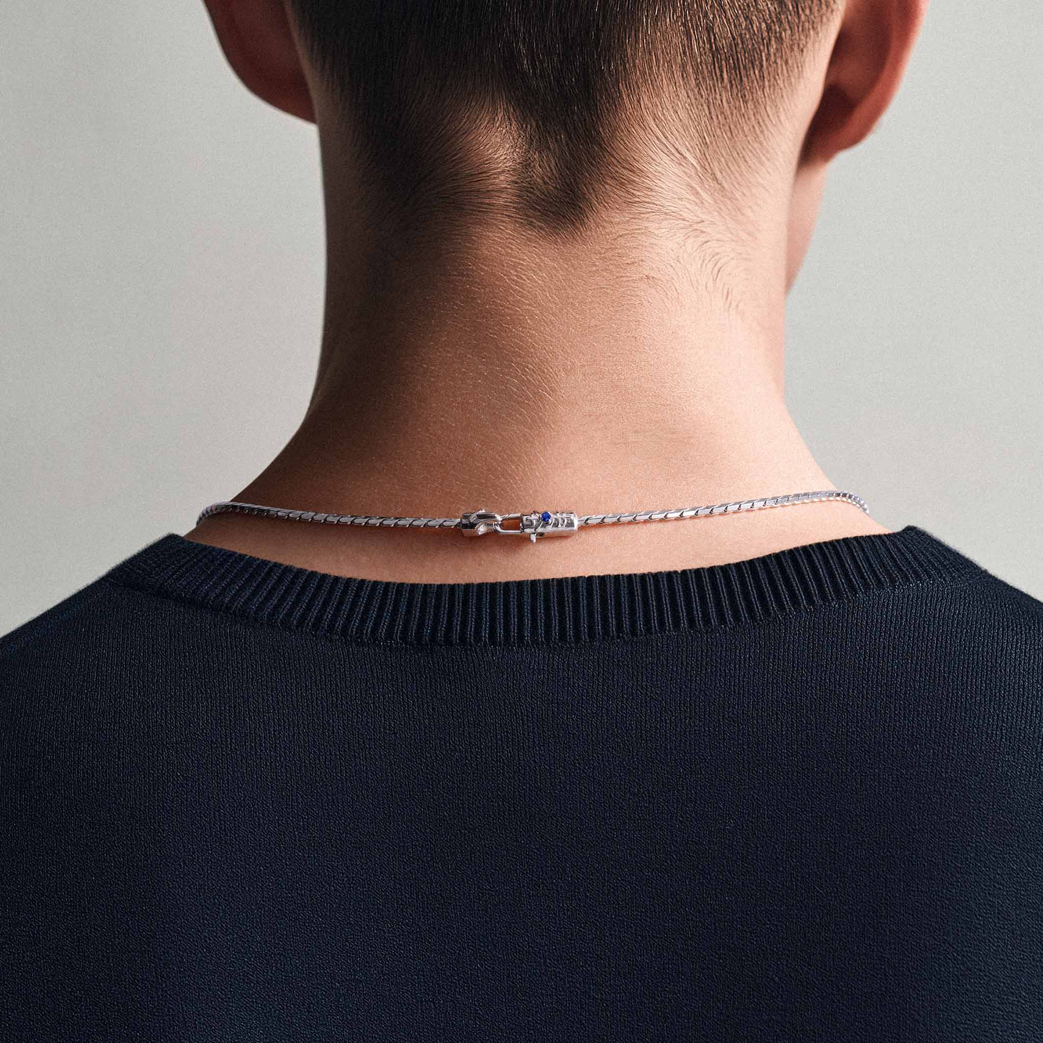 AWNL メンズ サファイア シルバーバンブーチェーン ネックレス｜S925