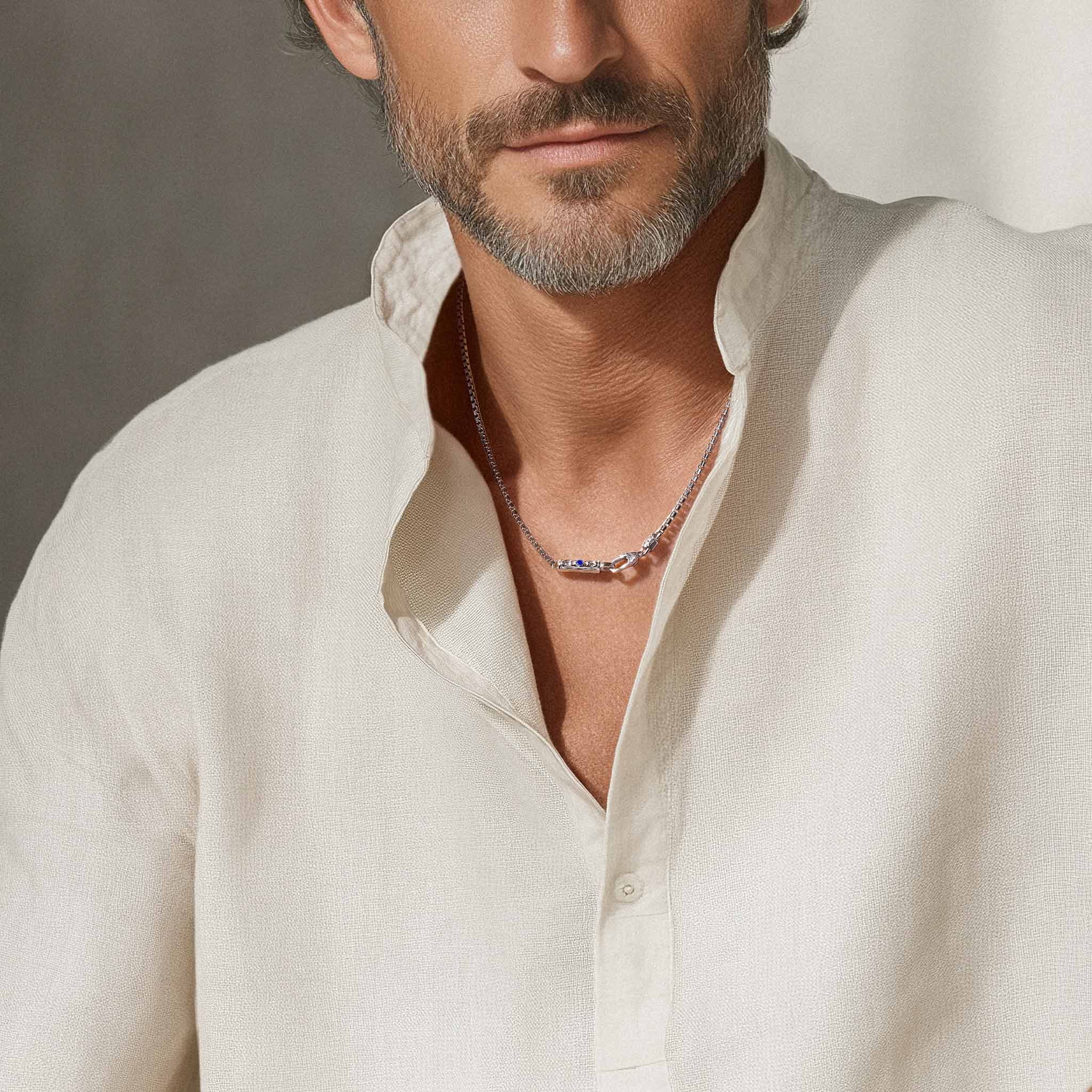 AWNL メンズ サファイア クラスプ シルバーベネチアンチェーン