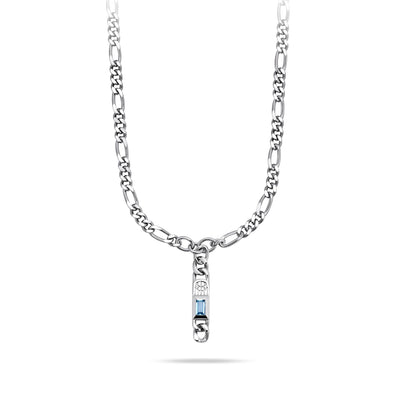 Ingot Shield Figaro Necklace Blue Topaz