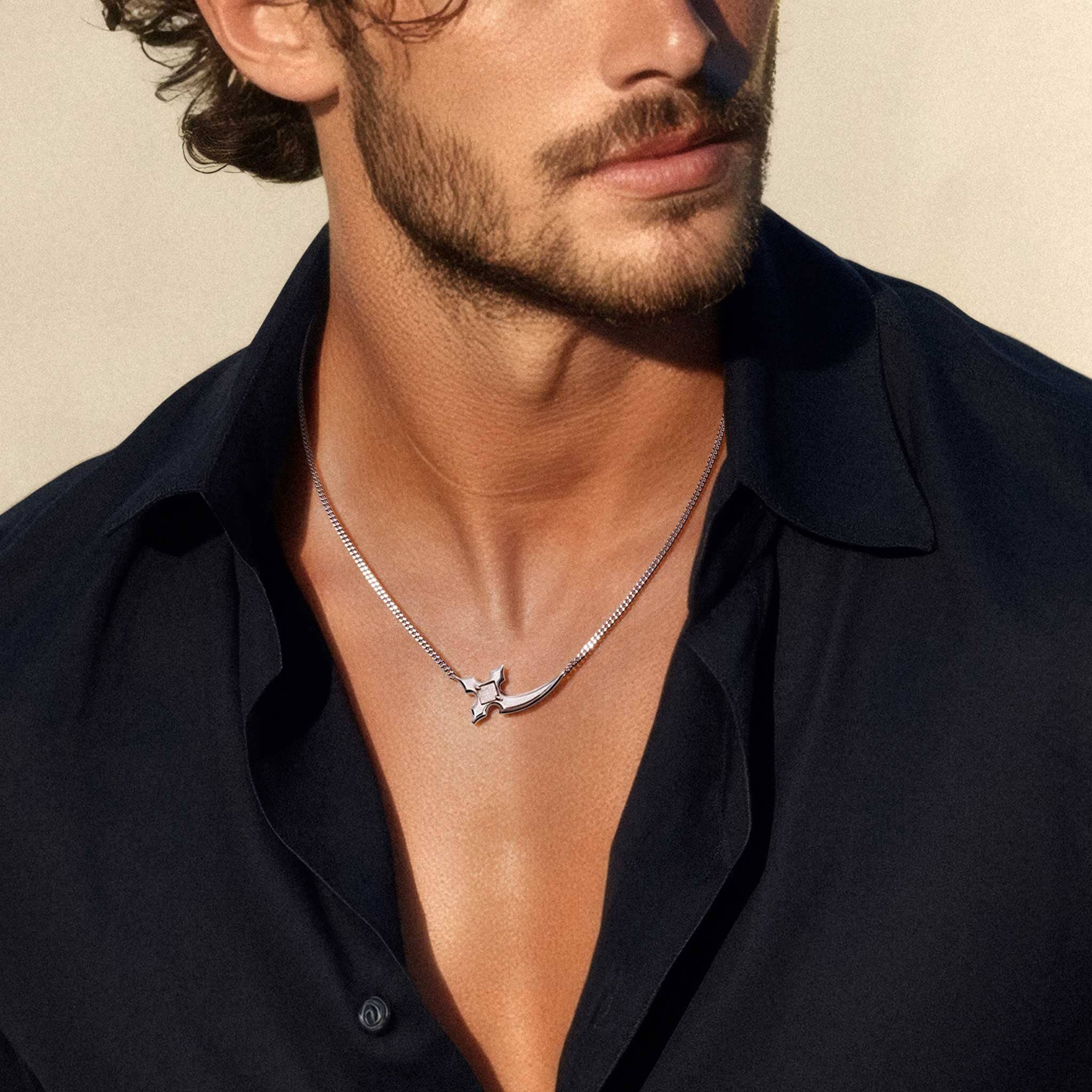 AWNL メンズ ムオニオナルスタ隕石 戈形シルバーチェーン ネックレス